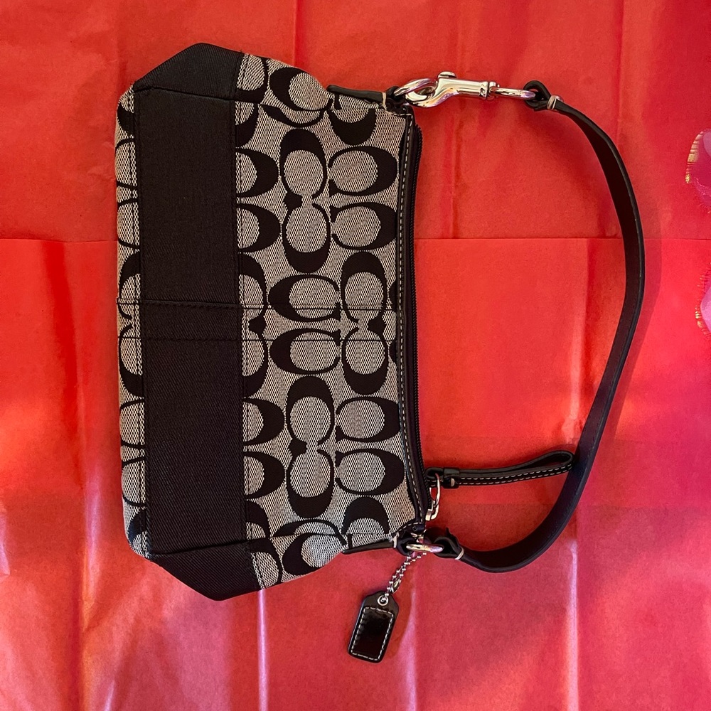 Coach Gray/Black Signature Stripe Bag Pouchette